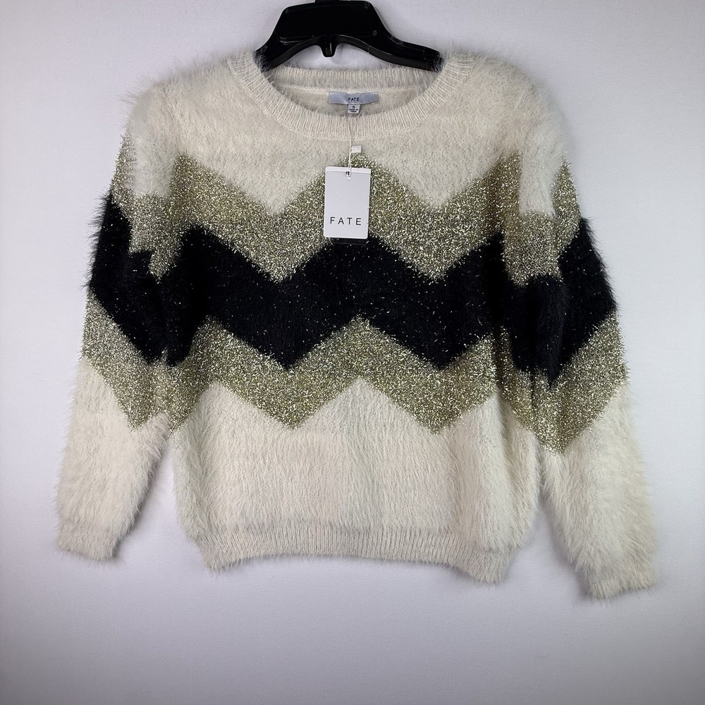 Fate Women's Cream Black And Gold Sweater Small Super Soft NWT